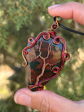 Load image into Gallery viewer, Faceted bloodstone with garnet + zoisite gem accents tree of life wire wrapped pendant necklace