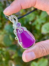 Load image into Gallery viewer, Purple Onyx with Amethyst gem accent wire wrapped pendant necklace