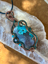 Load image into Gallery viewer, Reserved for Steph k DESIGNER CAB + DUO TONED WIRE Chrysocolla with turquoise + aquamarine inclusions Wire wrapped pendant