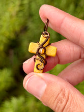 Load image into Gallery viewer, Yellow jasper cross with carnelian gem accent wire wrapped pendant necklace