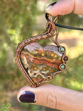 Load image into Gallery viewer, ARTISAN CAB (adit stones) Ocean Jasper with tree agate + garnet gem accents wire wrapped pendant necklace