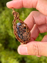 Load image into Gallery viewer, Flower Obsidian with hematite gem accent wire wrapped pendant necklace