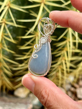 Load image into Gallery viewer, Angelite with moonstone gem accent wire wrapped pendant necklace