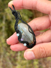 Load image into Gallery viewer, Labradorite with aquamarine + amethyst gem accents wire wrapped pendant necklace