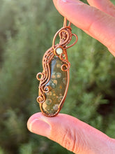 Load image into Gallery viewer, Rainforest jasper with green aventurine gem accent wire wrapped pendant necklace
