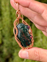 Load image into Gallery viewer, Faceted Bloodstone with garnet + amethyst + hematite gem accents wire wrapped pendant necklace