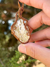 Load image into Gallery viewer, Artisan cab (johari gems) Ocean Jasper with aquamarine gem accent wire wrapped pendant necklace
