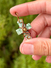 Load image into Gallery viewer, Green diopside cross with unakite gem accent wire wrapped pendant necklace