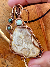 Load image into Gallery viewer, Reserved for sunny j Fossilized coral with gem inclusions Wire Wrapped Pendent Necklace