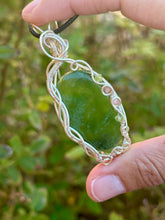 Load image into Gallery viewer, Serpentine with peridot + rhodochrosite gem accents wire wrapped pendant necklace