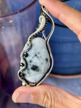 Load image into Gallery viewer, RESERVED FOR CASSANDRA H DUO TONED WIRE WHITE BUFFALO TURQUOISE with gem inclusions Wire wrapped pendent necklace
