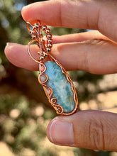 Load image into Gallery viewer, Larimar with rhodonite + aquamarine gem accent wire wrapped pendant necklace