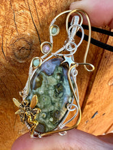 Load image into Gallery viewer, Reserved for Jenny c Rainforest Jasper with Gem Inclusions Wire Wrapped Pendent Necklace