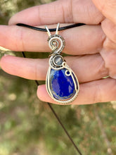 Load image into Gallery viewer, Lapis lazuli with labradorite gem accent wire wrapped pendant necklace