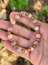 Load image into Gallery viewer, Brown vein agate & pink jasper bracelet SET
