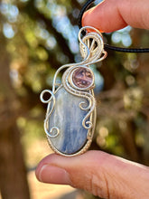 Load image into Gallery viewer, Reserved for Karen l Blue kyanite with super 7 inclusion wire wrapped pendant