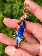 Load image into Gallery viewer, Lapis lazuli with Angelite + aquamarine gem accents wire wrapped pendant necklace