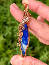 Load image into Gallery viewer, Lapis lazuli with Angelite + aquamarine gem accents wire wrapped pendant necklace