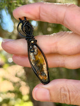 Load image into Gallery viewer, Artisan cab (casdans) marcasite in red agate with pyrite gem accent wire wrapped pendant necklace