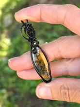 Load image into Gallery viewer, Artisan cab (casdans) marcasite in red agate with pyrite gem accent wire wrapped pendant necklace