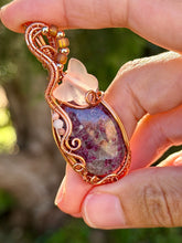 Load image into Gallery viewer, Ruby with rhodochrosite + rose quartz gem accents with butterfly charm pendant necklace