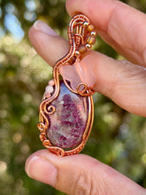 Load image into Gallery viewer, Ruby with rhodochrosite + rose quartz gem accents with butterfly charm pendant necklace