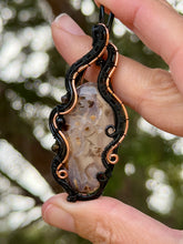 Load image into Gallery viewer, Turkish stick agate with obsidian + onyx gem accents wire wrapped pendant necklace