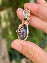 Load image into Gallery viewer, Artisan cab Bloodshot Iolite (sunstone/iolite) with rutile quartz + sunstone gem accents wire wrapped pendant necklace