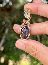 Load image into Gallery viewer, Artisan cab Bloodshot Iolite (sunstone/iolite) with rutile quartz + sunstone gem accents wire wrapped pendant necklace