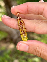 Load image into Gallery viewer, Yellow aura quartz with orange garnet gem accent mini pendant