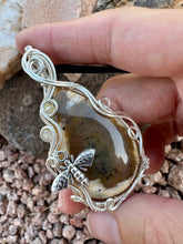Load image into Gallery viewer, Reserved for Rita - Honey Dendritic Opal with Golden Rutile Quartz Gem Inclusion Wire Wrapped Pendent Necklace