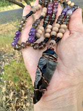 Load image into Gallery viewer, Reserved for Christy l Obsidian Arrowhead Beaded Mala Wire Wrapped Pendent Necklace