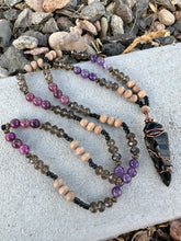 Load image into Gallery viewer, Reserved for Christy l Obsidian Arrowhead Beaded Mala Wire Wrapped Pendent Necklace