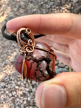 Load image into Gallery viewer, Reserved for Denise a Mookaite with Garnet Gem Inclusion Wire Wrapped Pendent Necklace