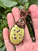 Load image into Gallery viewer, Private order for Nikki Atlantasite with Green Topaz Gem Inclusion Wire Wrapped Pendent Necklace
