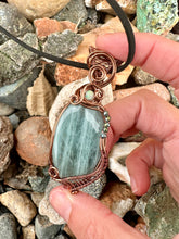 Load image into Gallery viewer, Order for Kristin Aquamarine with Ethiopian opal + hematite Wire Wrapped Pendent Necklace