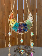 Load image into Gallery viewer, Reserved for LaRonda G Chakra Gemstone Moon suncatcher / Wall Hanging 12” L
