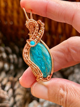 Load image into Gallery viewer, Azurite/shattuckite with turquoise gem accent wire wrapped pendant necklace
