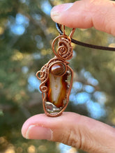 Load image into Gallery viewer, Carnelian Slice with Tiger Eye gem accents wire wrapped pendant necklace
