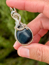 Load image into Gallery viewer, Blue tiger eye with rutile quartz gem accent wire wrapped pendant necklace
