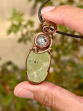 Load image into Gallery viewer, Prehnite with crackle quartz  gem accent wire wrapped pendant talisman necklace

