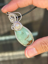 Load image into Gallery viewer, Chrysoprase with pearl inclusions wire wrapped pendant necklace
