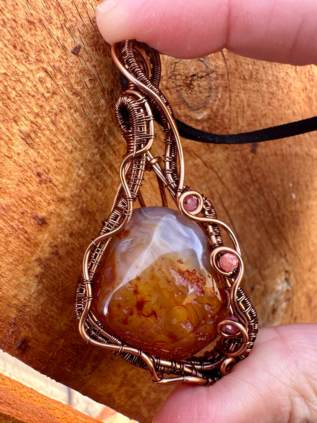 Reserved for Lisa t Carnelian with inclusions Wire Wrapped Pendent Necklace