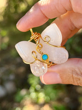 Load image into Gallery viewer, Quartz Butterfly with Turquoise Gem Accent wire wrapped pendant necklace
