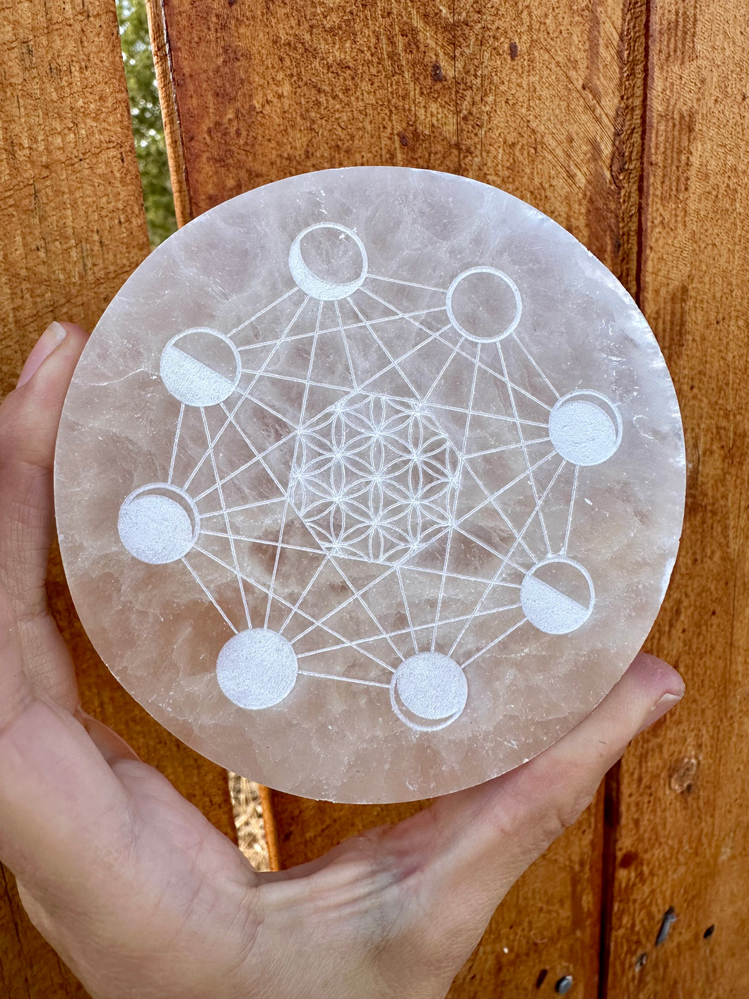 Reserved for Cristin s Etched Moon Phase Selenite Cleansing Plate
