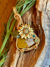 Load image into Gallery viewer, Yellow Mookaite with moss agate + green aventurine gem accents wire wrapped pendant necklace
