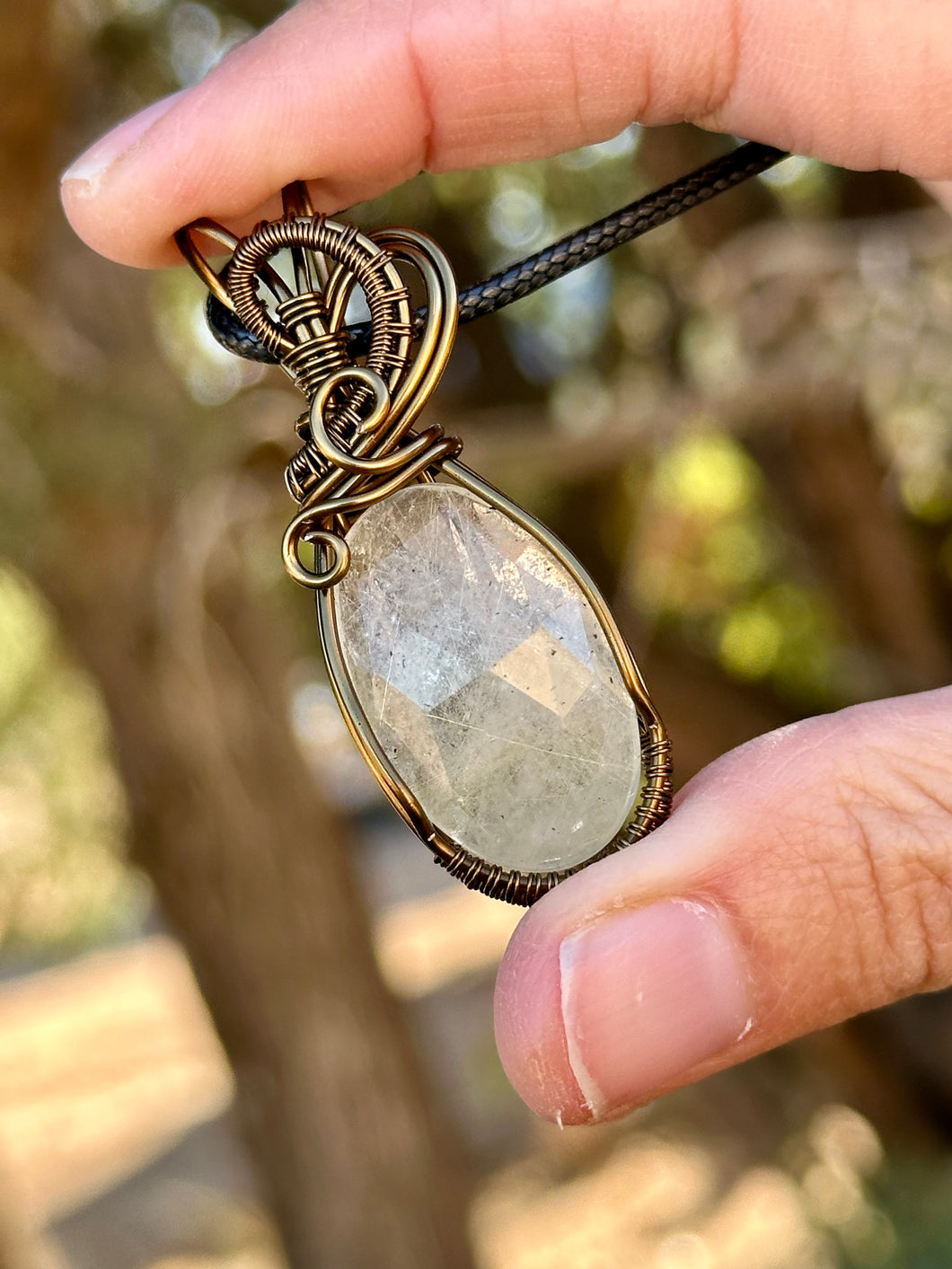 DESIGNER CAB Faceted golden rutile quartz pendent  wire wrapped pendent