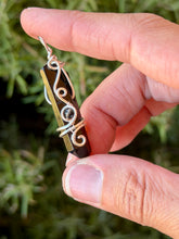 Load image into Gallery viewer, Black aura quartz with obsidian gem accent wire wrapped mini pendant necklace
