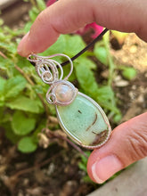 Load image into Gallery viewer, Chrysoprase with pearl inclusions wire wrapped pendant necklace

