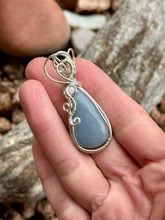 Load image into Gallery viewer, Angelite with moonstone gem accent wire wrapped pendant necklace

